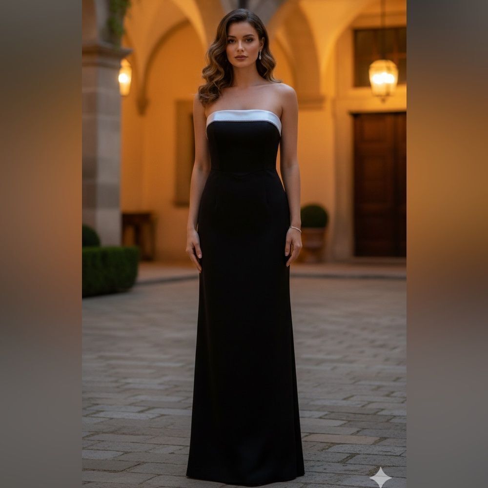 Take 50% OFF-โAgaci Elegant Black and White Strapless Dress, Size-M